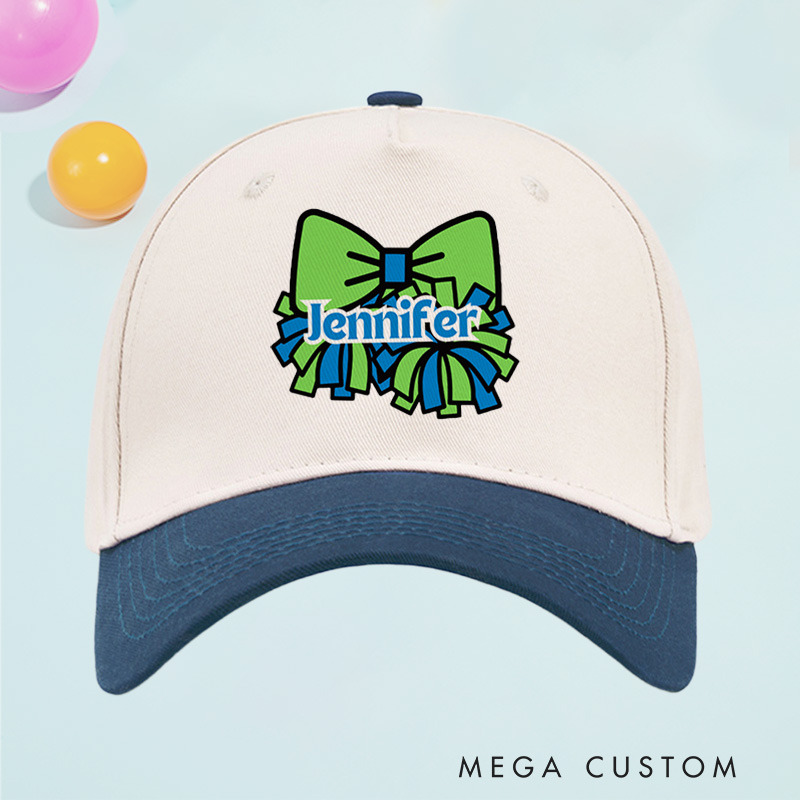 Personalized Sport Cheer Team Spirit Bow Cotton Two Tone Cap with Custom Player Name for Fans