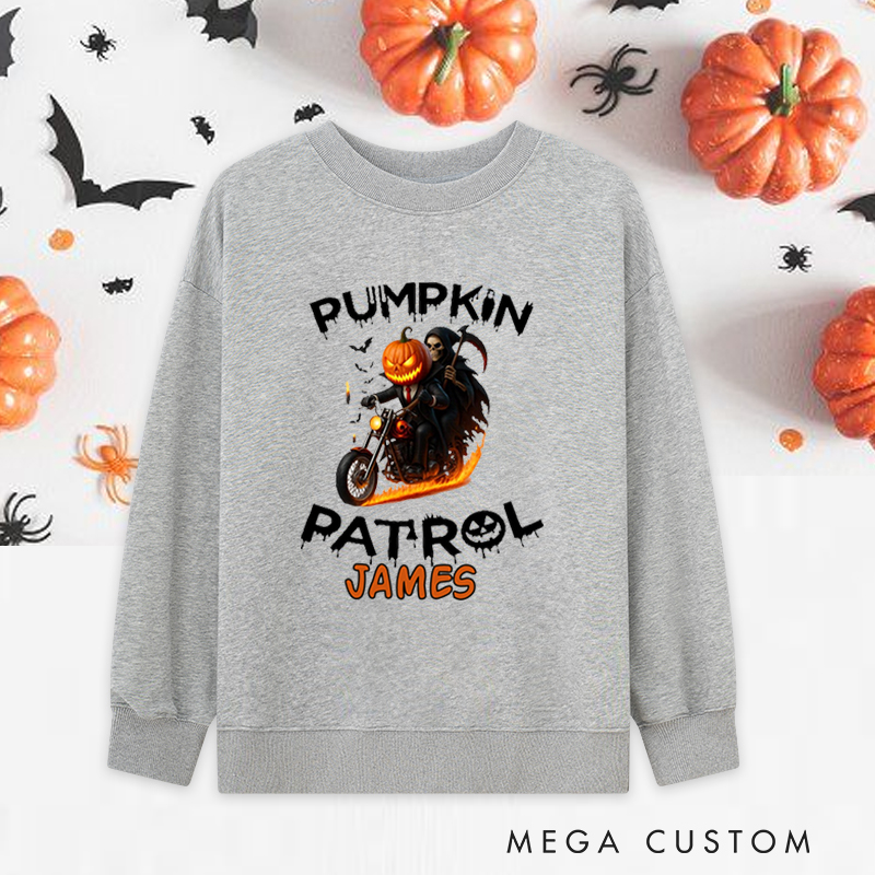 Personalized Halloween Classic Sweatshirts with Pumpkin Head Rider with Flaming Motorcycle for Fitness Enthusiasts Bodybuilders and Gym Lovers