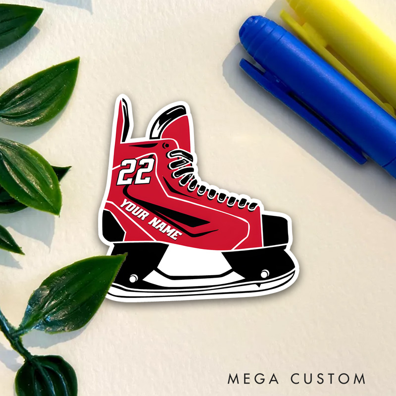 Personalized Hockey Skate Sticker with Custom Name, Number, and Color Options