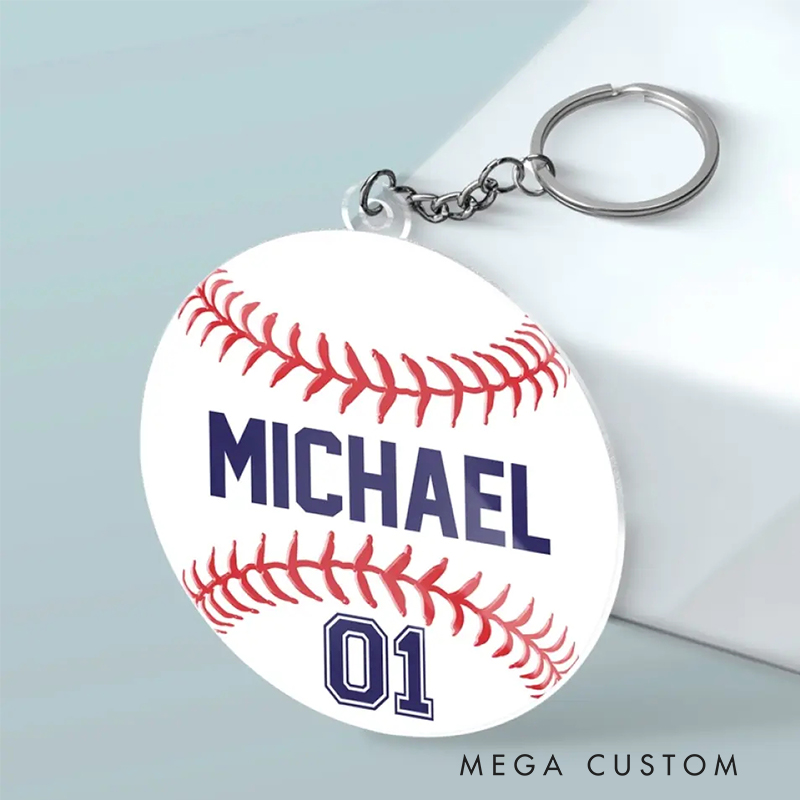 Personalized Acrylic Baseball Keychain with Custom Name and Number Design