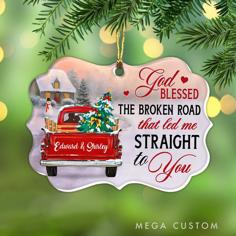 Personalized God Blessed Red Truck Couple Acrylic Christmas Ornament with Names Religious Gift Christmas Gift for Couple