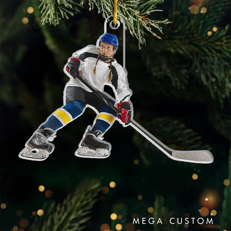 Personalized Hockey Player Ornament with Custom Photo Design