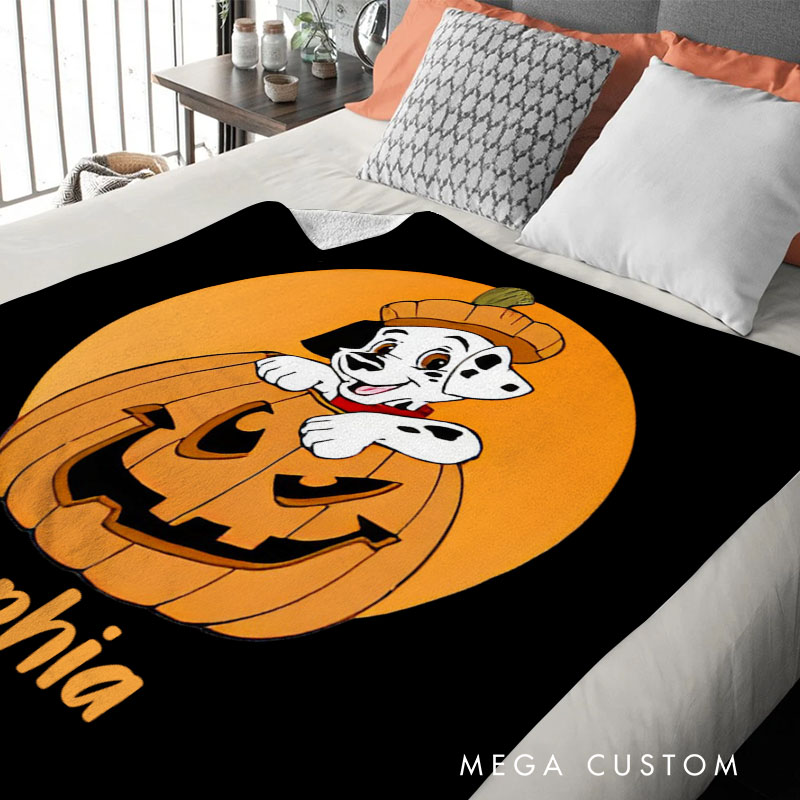 Personalized Adorable Dog in Pumpkin Blanket and Festive Celebrations