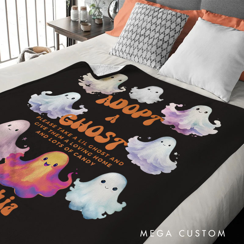 Personalized Colorful Ghost Adoption Blanket Fun and Charming for Halloween Enthusiasts