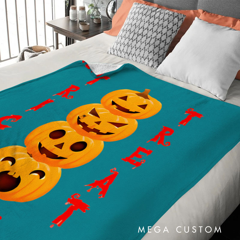 Personalized Stacked Pumpkin Faces Blanket Perfect for Fun and Festive Halloween Home Decor