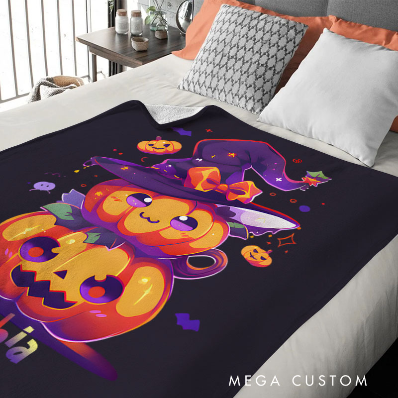 Personalized Witch Hat and Pumpkin Stack Blanket Great for Adding Magic to Halloween Celebrations