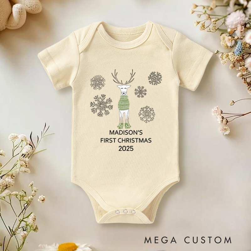 Personalized Reindeer and Snowflakes Baby Onesie Perfect for Adding Charm to Holiday Outfits Baby Onesie