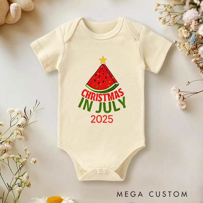 Personalized Christmas in July Watermelon Baby Onesie Perfect for a Unique and Fun Holiday Celebration Baby Onesie