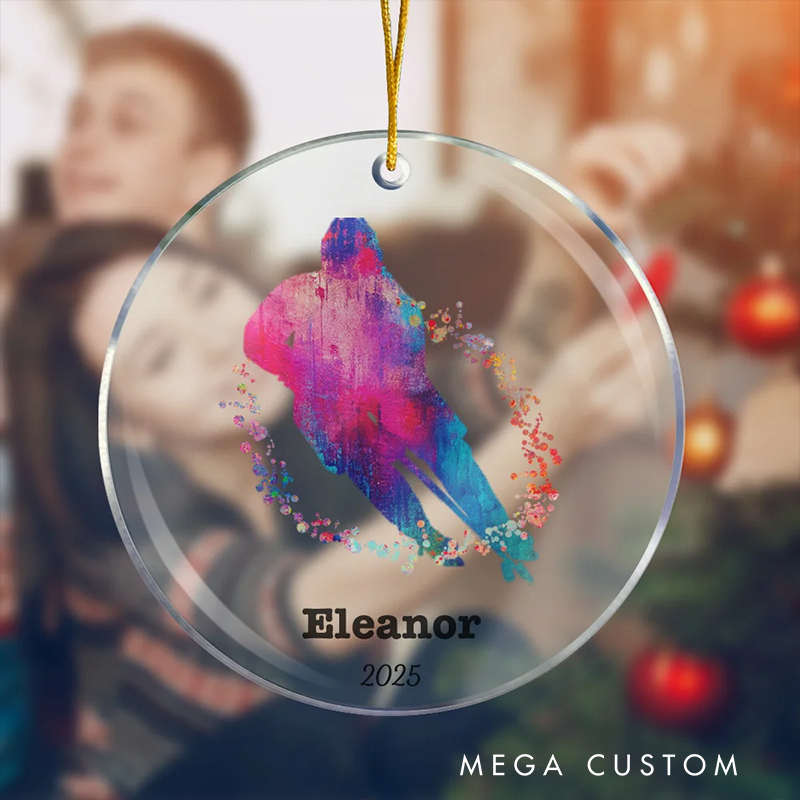 Personalized Hockey Ornament with Colorful Player Silhouette and Custom Name & Year