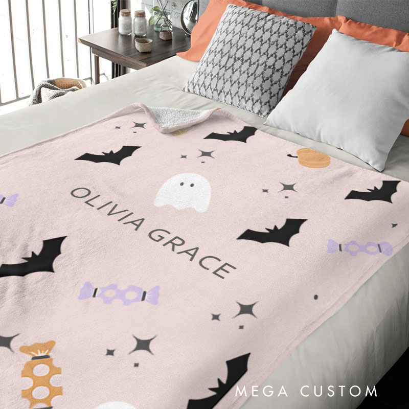Personalized Name and Halloween Icons Blanket Great for Unique and Festive Seasonal Celebrations