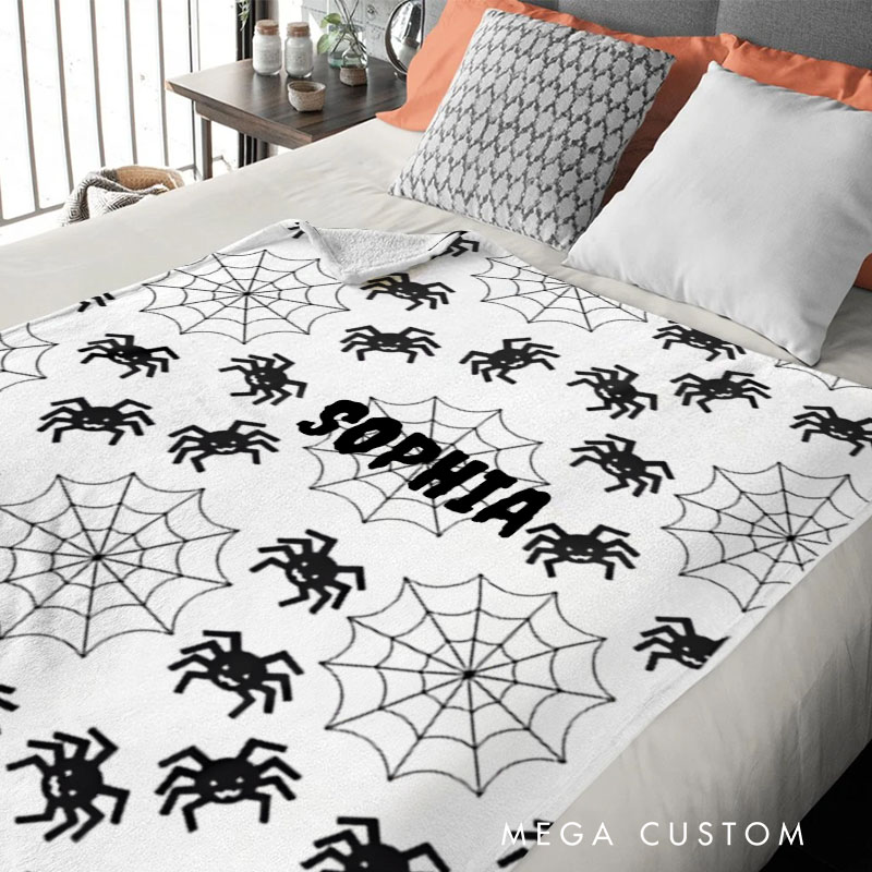 Personalized Spider and Web Pattern Blanket Perfect for Adding a Spooky Touch to Halloween Nights