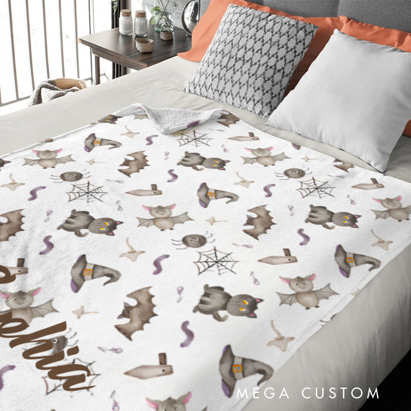 Personalized Flying Bats and Stars Blanket Great for Creating a Whimsical Halloween Atmosphere