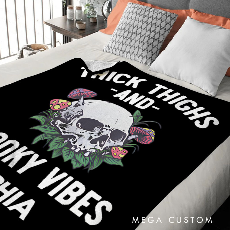 Personalized Skull and Mushroom Blanket Perfect for Bold and Unique Halloween Inspired Home Decor