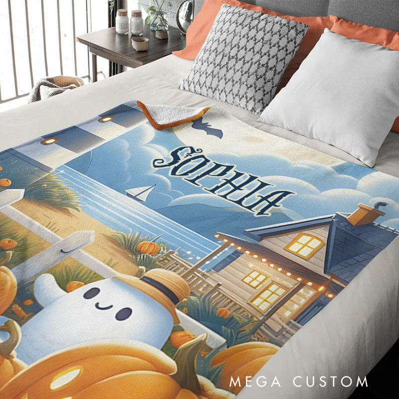 Personalized Ghosts and Moonlit Night Blanket Perfect for Creating a Cozy Halloween Atmosphere