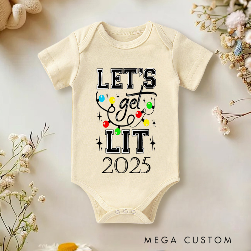 Personalized Let’s Get Lit Baby Onesie Perfect for Fun and Playful Holiday Celebrations Baby Onesie