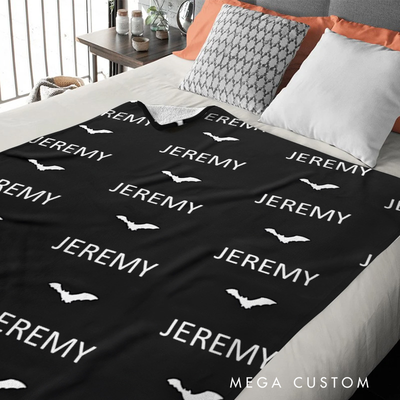 Personalized Black and White Halloween Text Blanket Great for Minimalist
