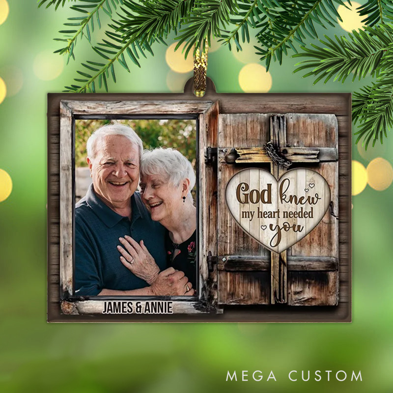 Personalized Couple God Knew My Heart Need You Acrylic Ornament with Names and Photo Religious Gift Christian Gift for Couple