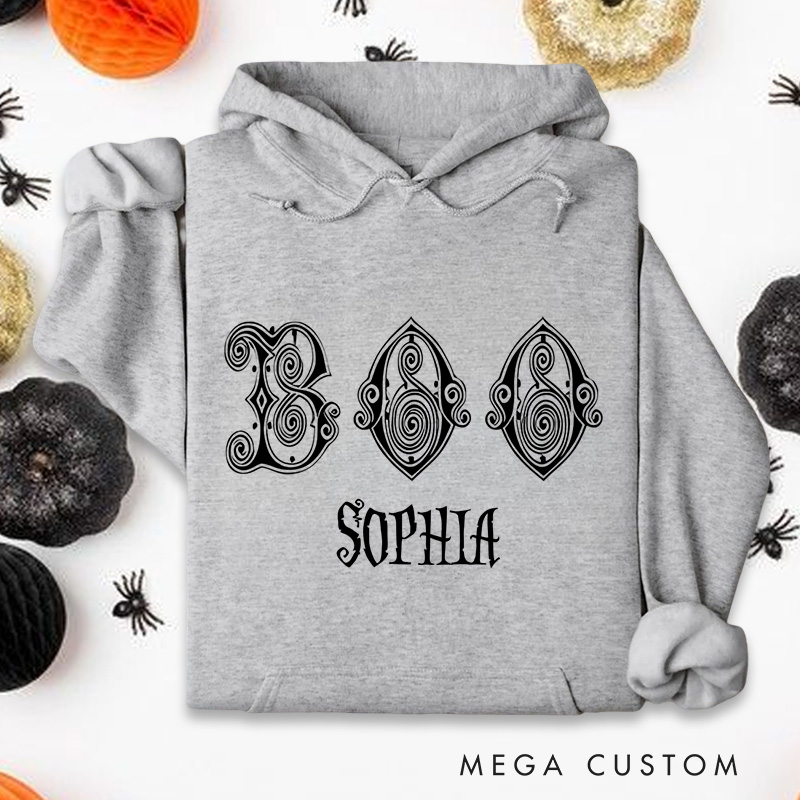 Personalized Boo with Intricate Swirl Accents for Stylish Seasonal Hoodies