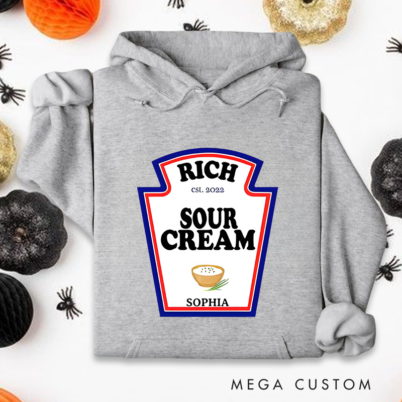 Personalized Vintage Sour Cream Label Artwork for Quirky and Nostalgic Hoodies