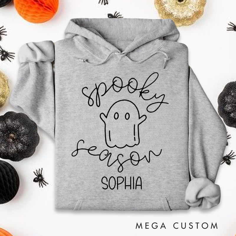 Personalized Playful Ghost with Spooky Season Script for Cozy Halloween Hoodies