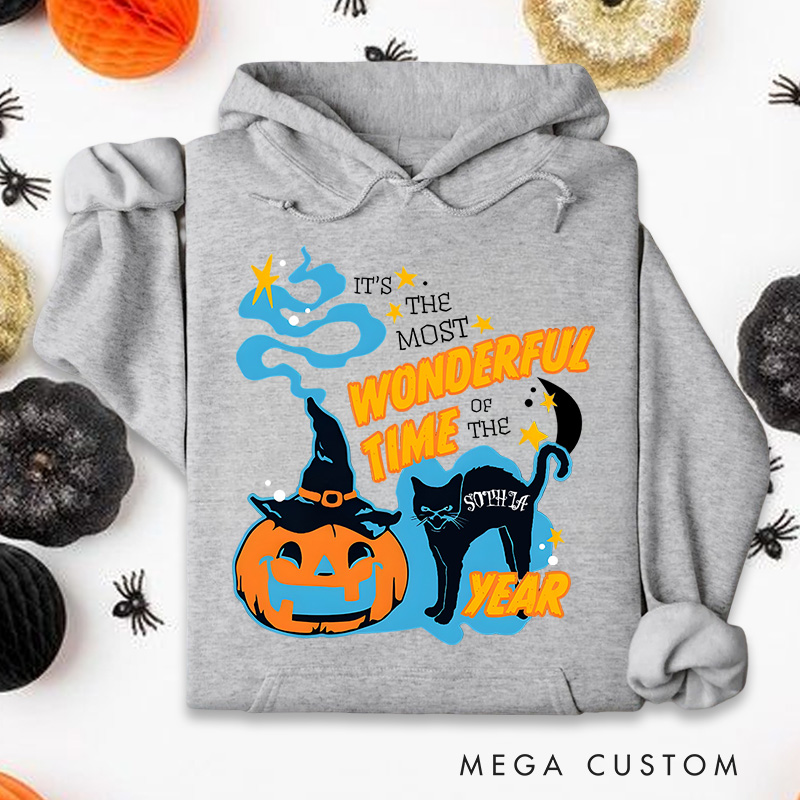 Personalized Wonderful Time Black Cat and Pumpkin for Magical Seasonal Hoodies