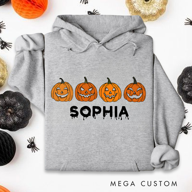 Personalized Trio of Grinning Pumpkins for Classic Halloween Celebration Hoodies