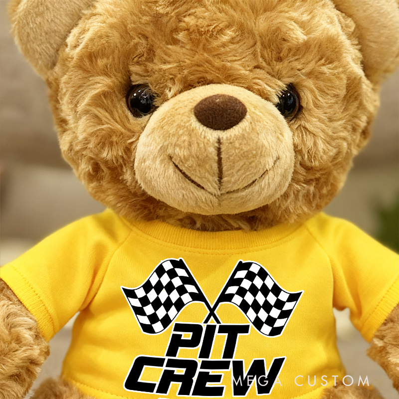 Personalized Pit Crew Brown Bear Plush Toy Custom Racing Vehicle Lover Gift