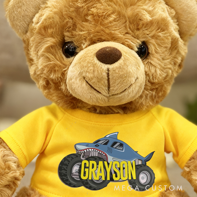 Personalized Monster Truck Brown Bear Plush Toy Custom Shark Design Gift