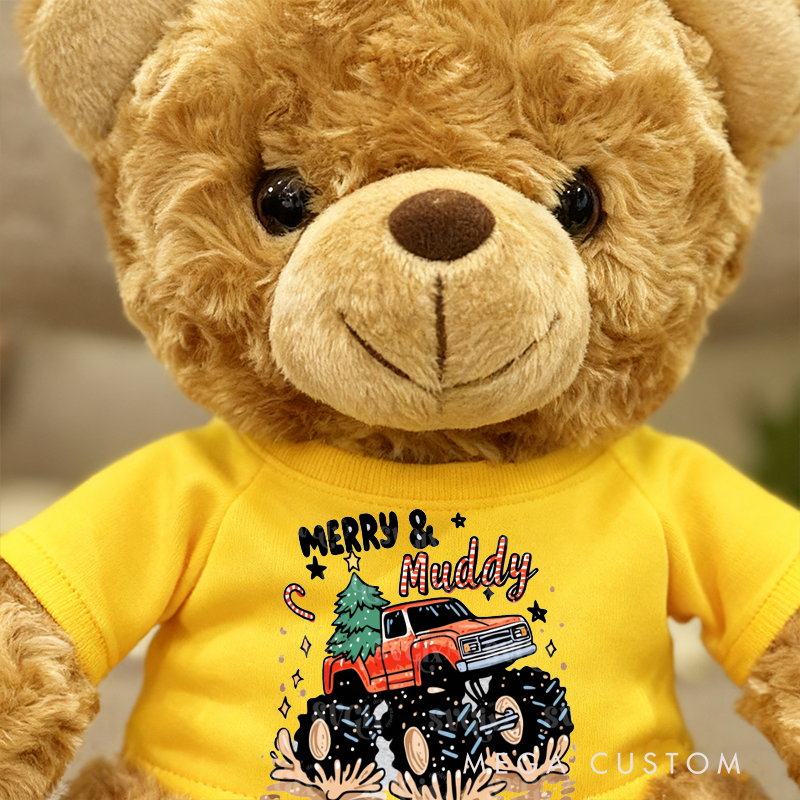 Personalized Merry and Muddy Custom text Brown Bear Plush Toy Custom Christmas Gift