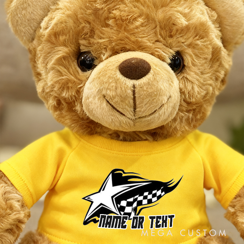 Personalized Racing Star Brown Bear Plush Toy Custom Name or Text Gift