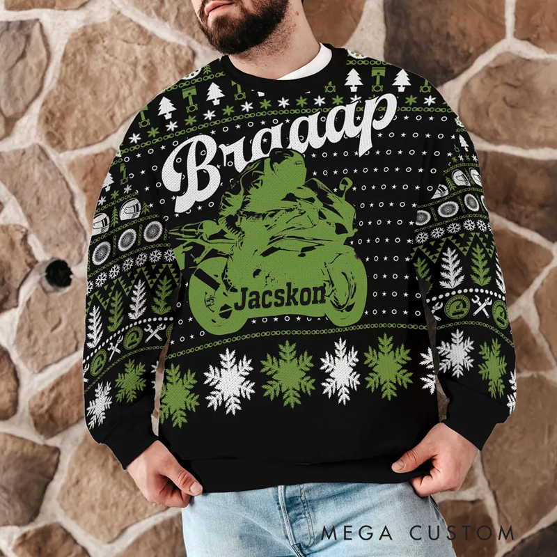Personalized Motorcycle Racing Ugly Christmas Sweater Unique Bikers and Racing Enthusiasts Holiday Gift 