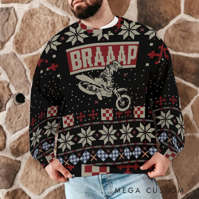 Personalized Dirt Bike Custom textUgly Christmas Sweater Perfect Holiday Gift for Motocross Enthusiasts