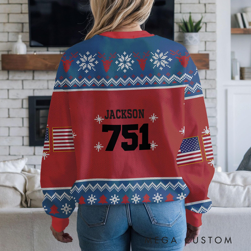 Personalized Dirt Bike Braap Ugly Christmas Sweater with American Flag Design Perfect Gift for Motocross Fans