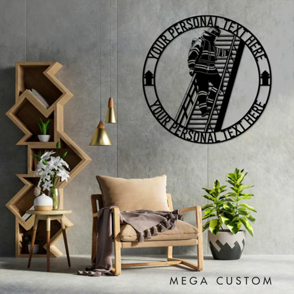 Personalized Firefighter Wall Art Gift Custom Round Metal Design