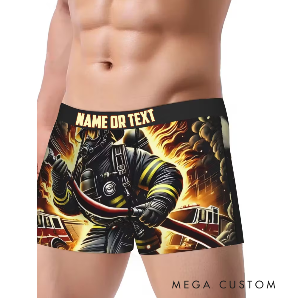 Personalized Firefighter Men's Boxer Briefs Custom Name and Heroic Design Firefighter Gift