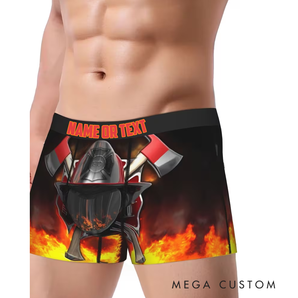 Personalized Firefighter Men's Boxer Briefs Custom Name and Flame Design Firefighter Gift