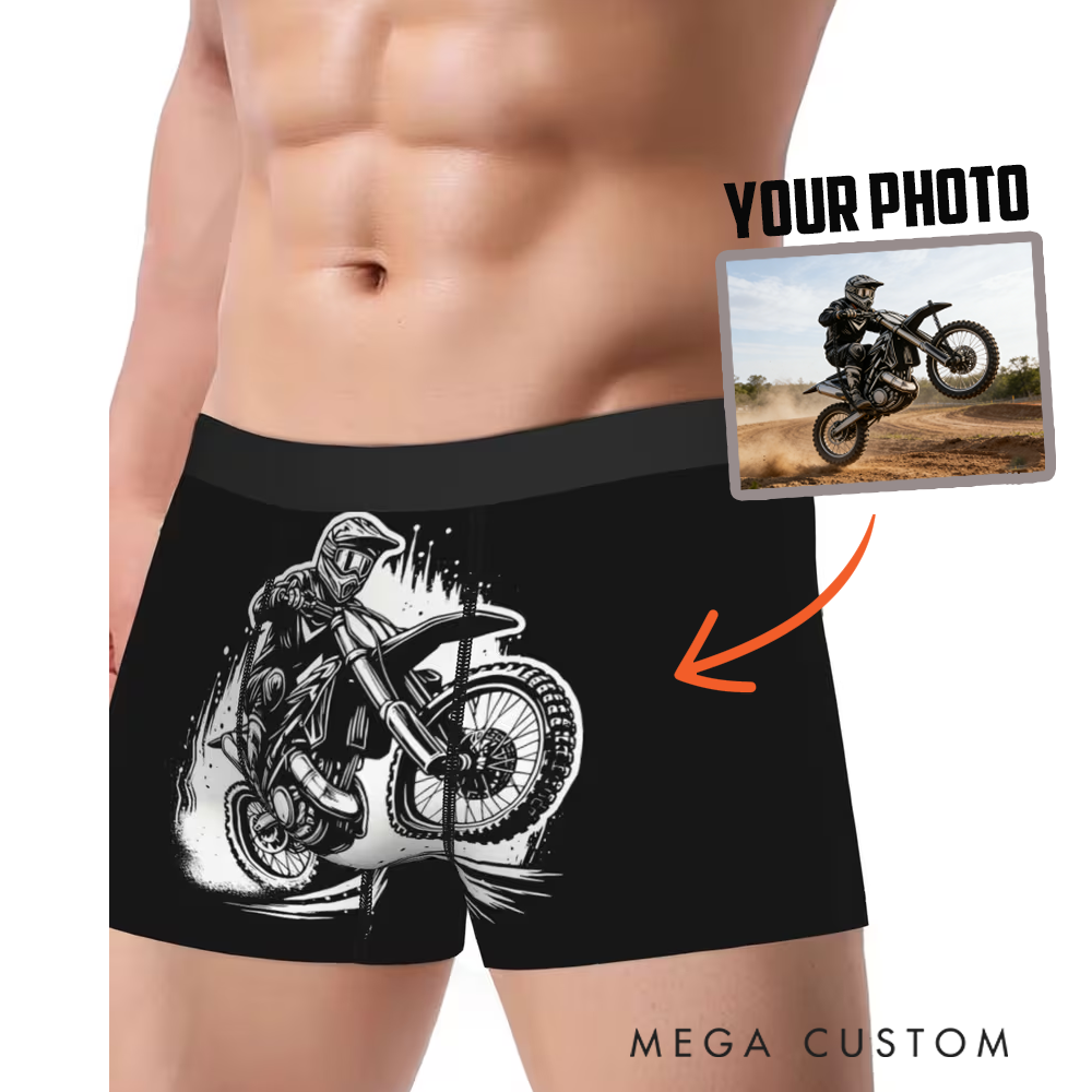 Personalized Motorcycle Enthusiast Men's Boxer Briefs Custom Photo Design Gift