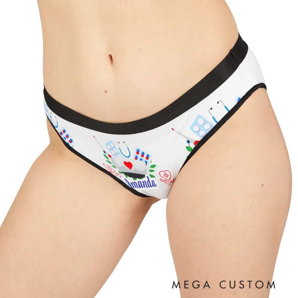Personalized Women's Nurse Themed Underwear with Funny Quote and Heart Design Gift