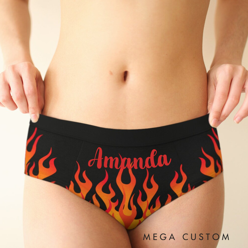 Personalized Women's Firefighter Themed Underwear with Flame Design Gift
