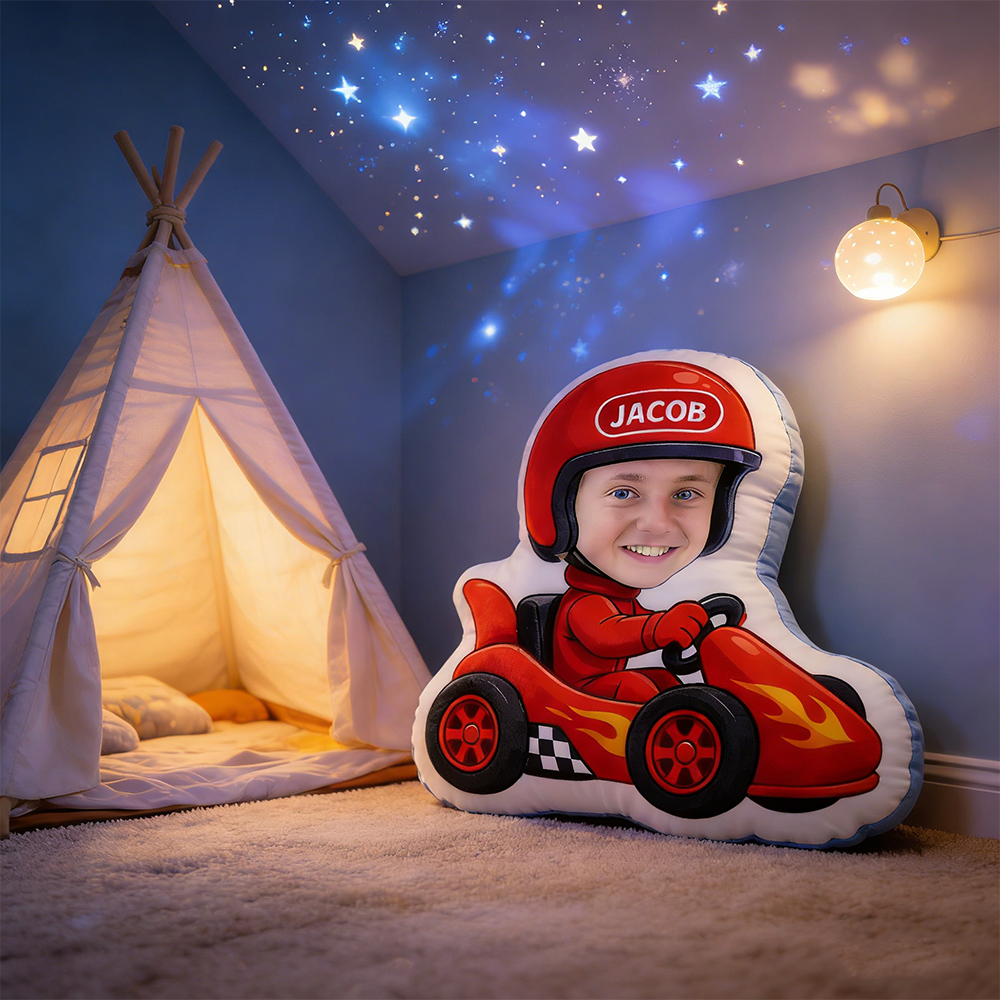 Personalized Kids' Racing Pillow Custom GoKart Cushion Gift for Racer and Racing Enthusiasts
