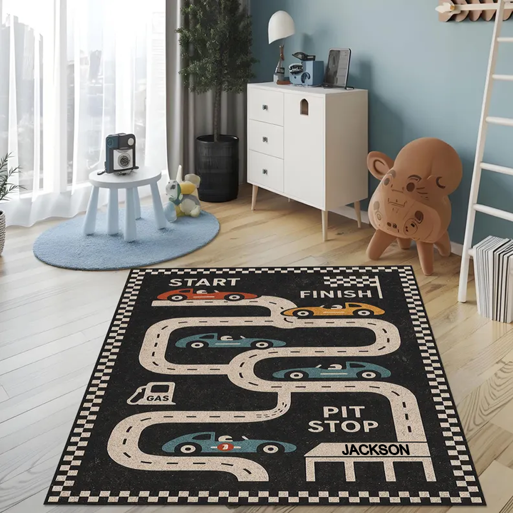 Personalized Racing Themed Plush Rug Soft Play Mat for  Kids Car Enthusiasts