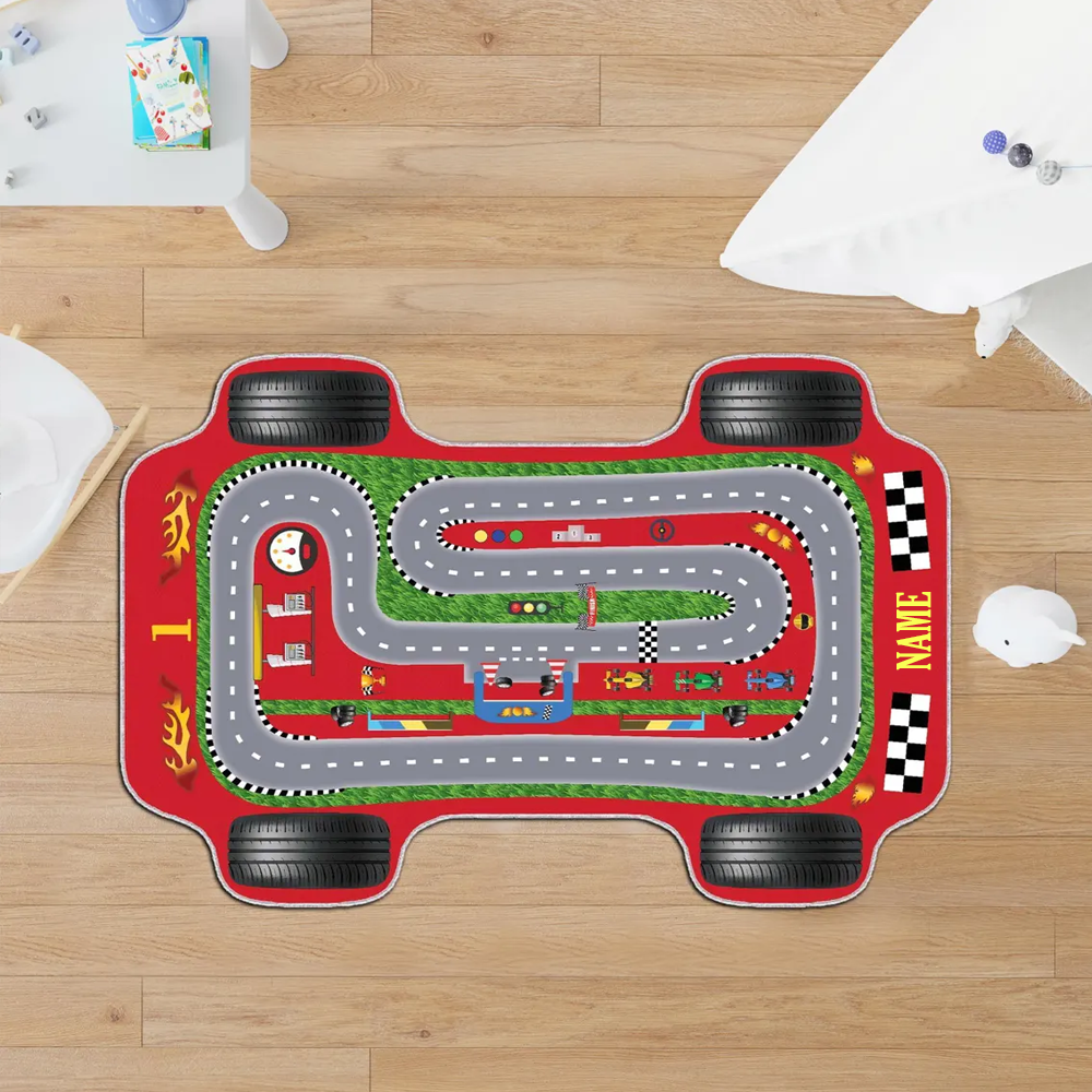 Personalized Race Car Track Plush Rug Soft Play Mat for Kids Car Enthusiasts