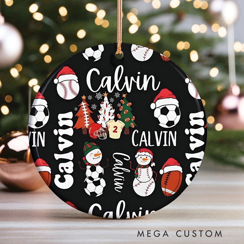 Personalized Sports-Themed Christmas Ornament with Custom Name Design