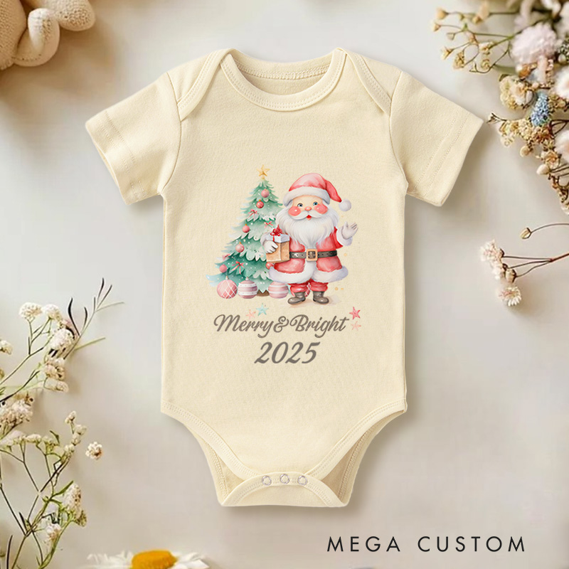 Personalized Merry and Bright Santa Baby Onesie Perfect for Adding Charm to Holiday Outfits Baby Onesie