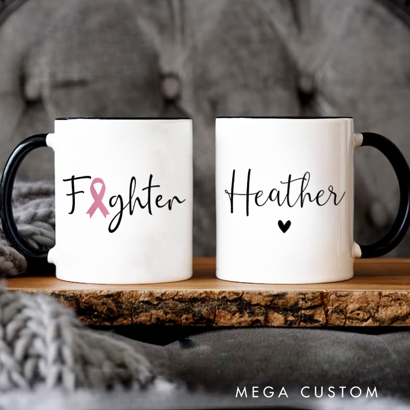 Personalized Fighter Ribbon Name Mug Raising Cancer Awareness and Celebrating Inner Strength Mugs