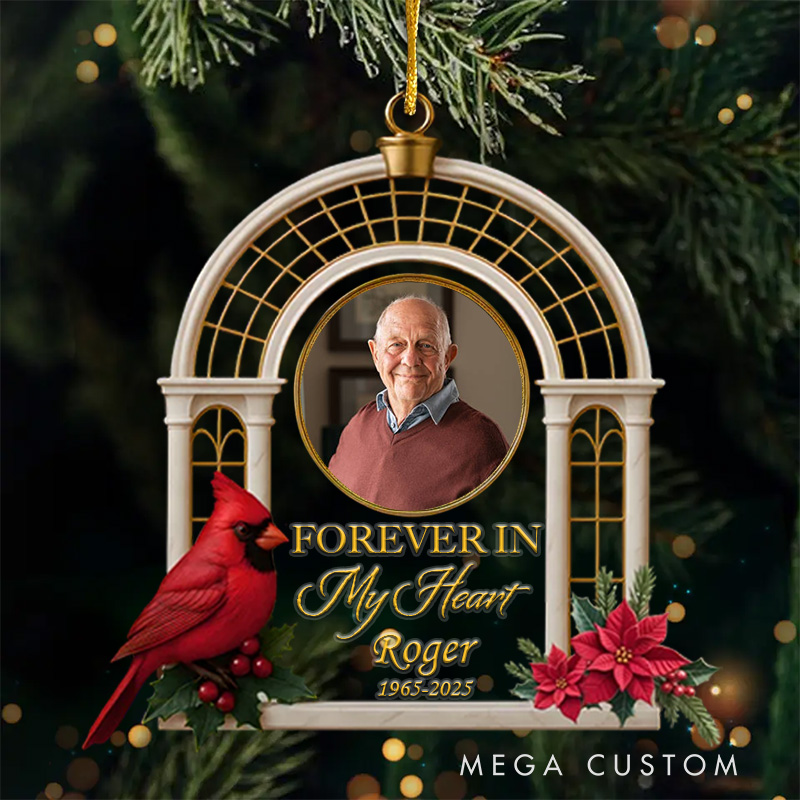 Personalized Memorial Ornament Customizable Photo Name Year Cardinal Design Sympathy Gift