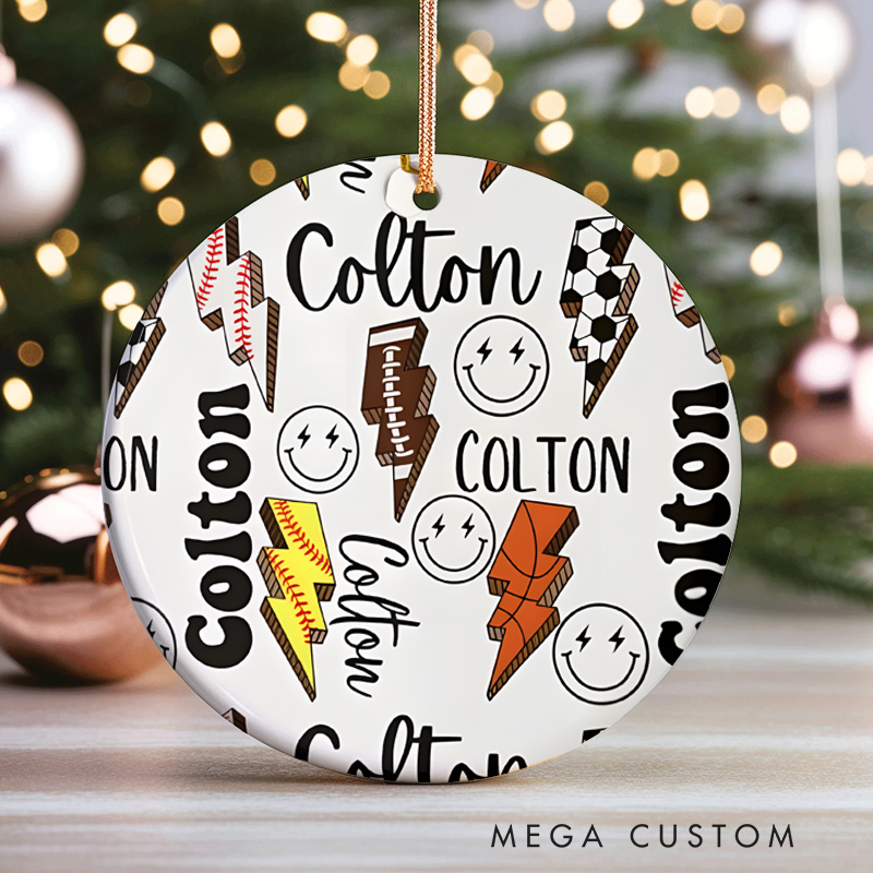 Personalized Sports-Themed Ornament with Custom Name and Fun Icons Design