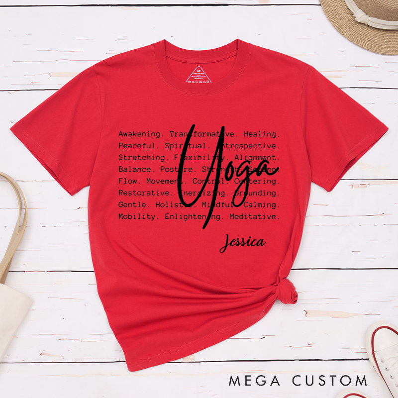 Personalized Yoga T-Shirt with Inspirational Word Art Design Custom Name Perfect Gift for Yoga Lover