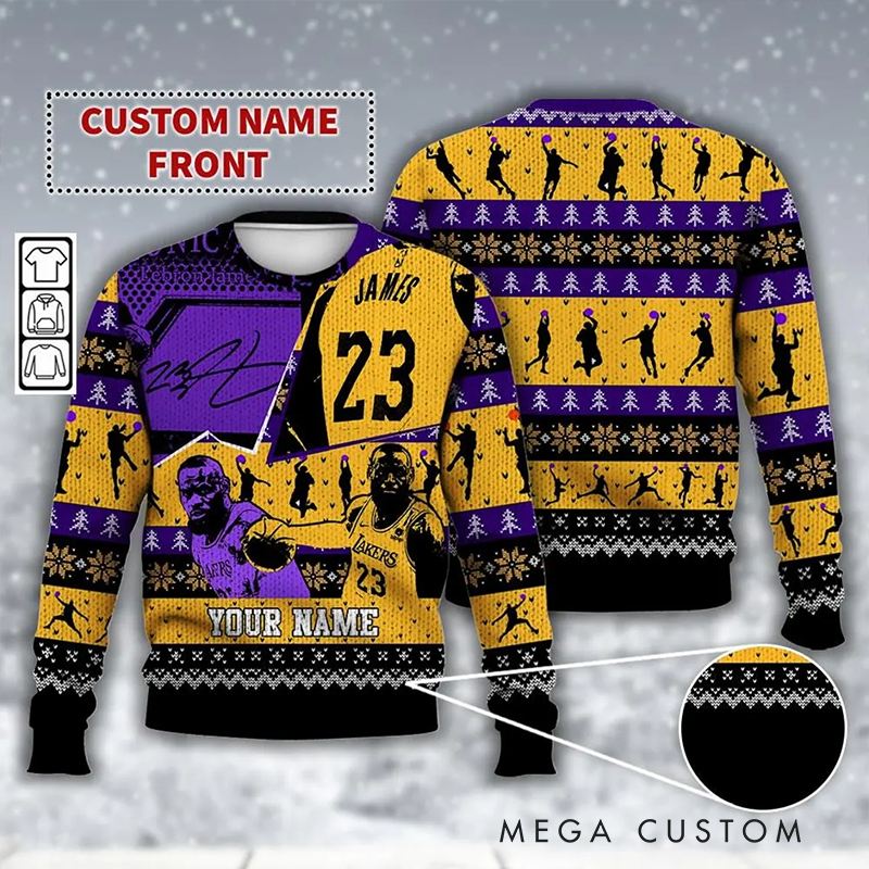 Personalized Basketball Christmas Sweater with Custom Name and Iconic Player Design