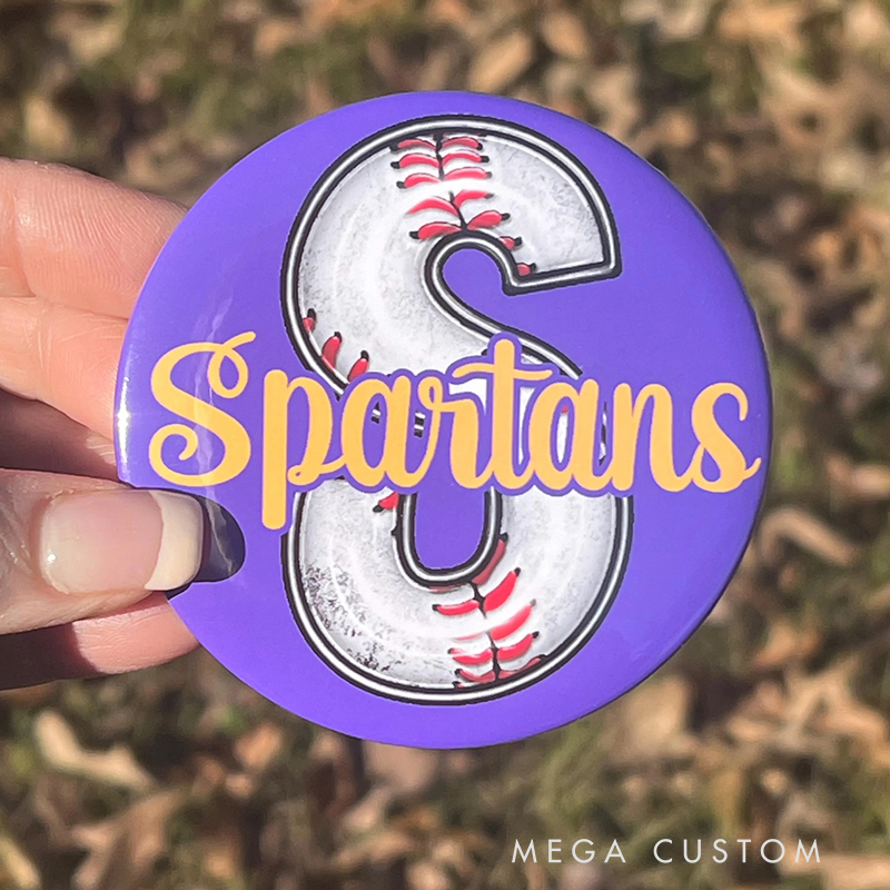 Personalized Baseball Themed Pin Badge with Custom Number and Team Name 